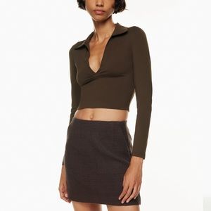 Aritzia Babaton Contour Polo Longsleeve - Rich Mocha Brown - S